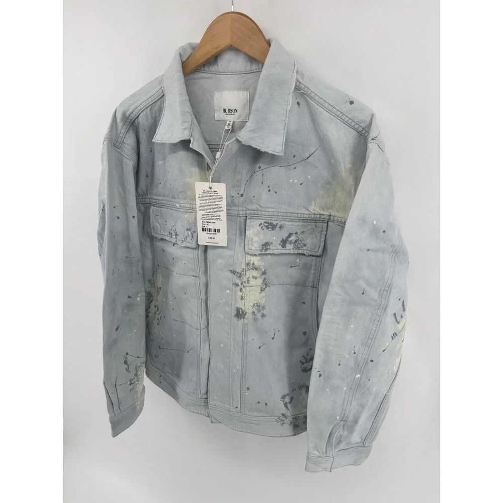 NWT Hudson Denim Trucker Jacket Sz S Streetwear Paint Splatter MSRP $395